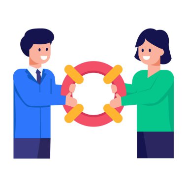 Yüzük ve yaşam şamandırası çizimi olan kadın ve erkek.