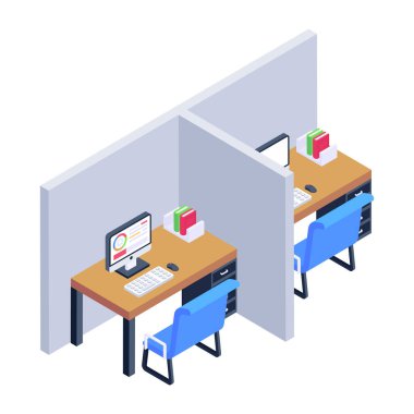 Modern ofis içinin izometrik çizimi