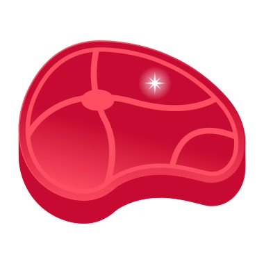 Biftek ikonu. Beyaz arkaplanda izole edilmiş web tasarımı için kırmızı et vektör illüstrasyonunun izometriği