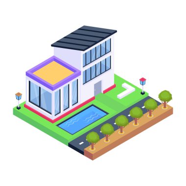 İzometrik şehir binası ağ ikonu vektör illüstrasyonu 