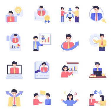 İş adamları ve ofis simgeleri. vektör illüstrasyonu