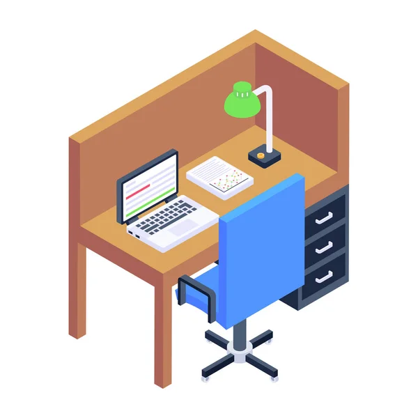 Arbeitsplatz Mit Schreibtisch Und Computer Maus Vektor Illustration — Stockvektor