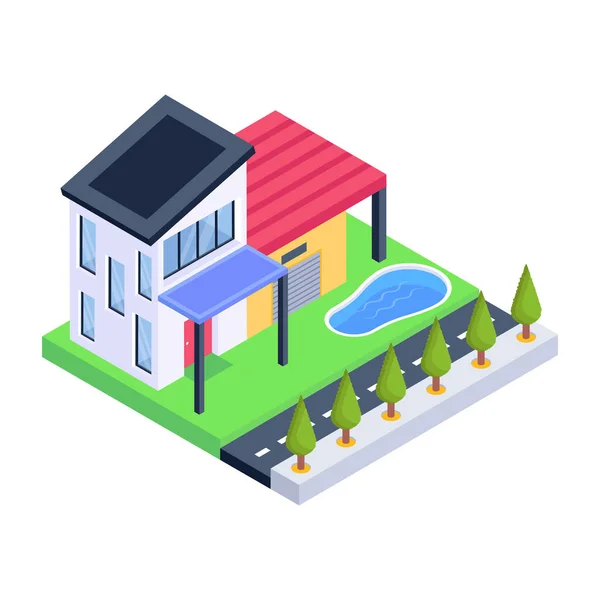 Isometric House City Building Street Vector Illustration — Stock Vector