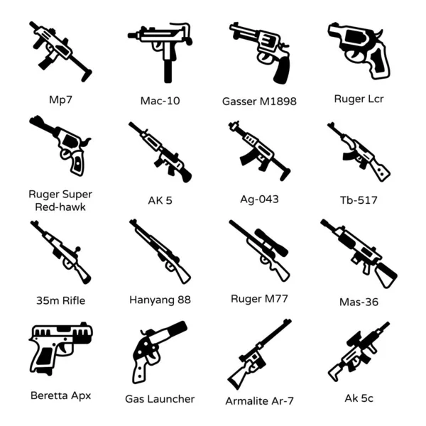 Set Militärischer Waffen Und Gewehre Vektorillustration — Stockvektor