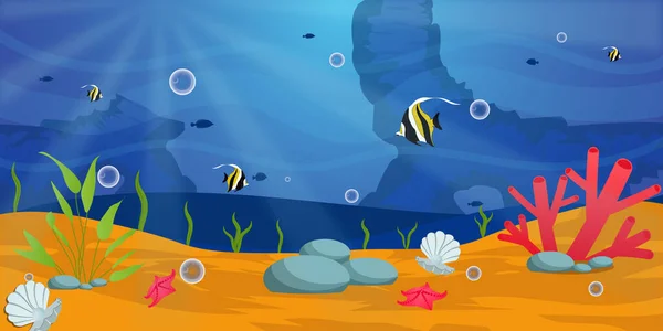 Illustration Scène Sous Marine Avec Des Poissons — Image vectorielle
