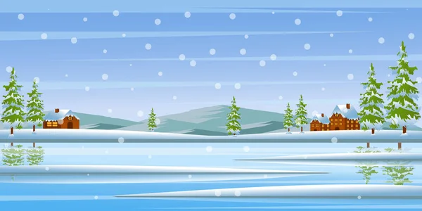 Winterlandschaft Mit Schnee Und Bäumen — Stockvektor