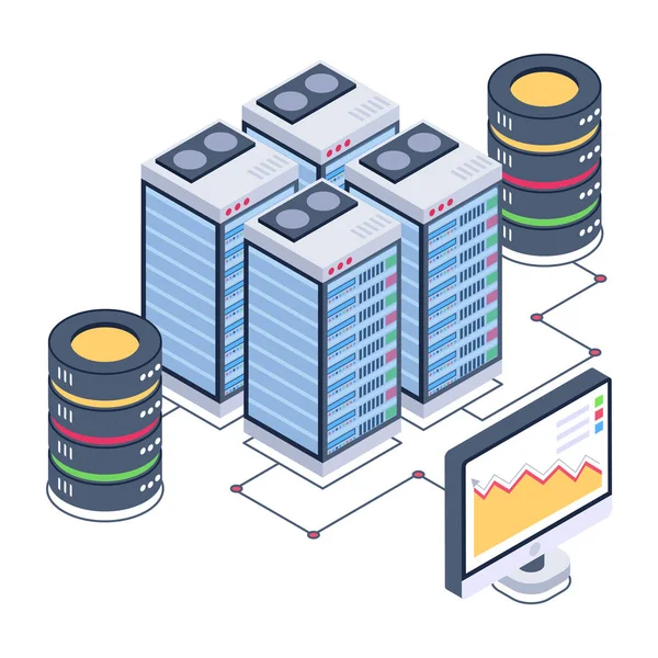 データベースとクラウド コンピューティング ベクトル イラスト付きの等価データ サーバー ルーム — ストックベクタ