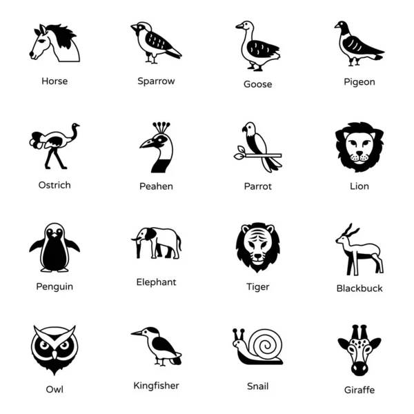 Vector Illustration Animal Zoo Symbol Collection Animals Nature Stock Sign — Stock Vector