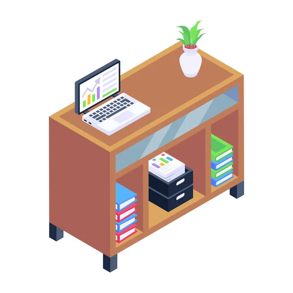 Lugar Trabajo Con Escritorio Mesa Con Muebles Suministros Vector Ilustración — Archivo Imágenes Vectoriales