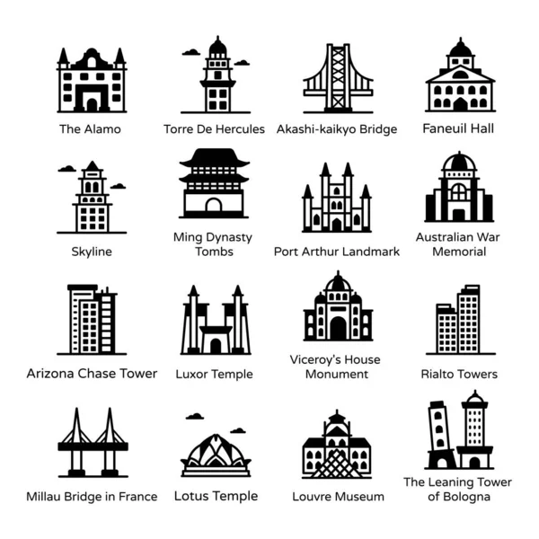 Set Icone Dell Edificio Semplice Illustrazione — Vettoriale Stock
