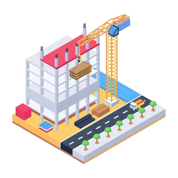 Isometric Vector Illustration City Building — Stock Vector