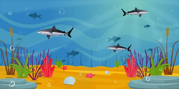 Illustration Einer Schönen Seeszene Mit Fischen — Stockvektor