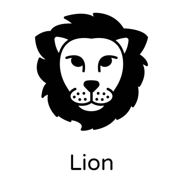 Leeuwenkop Icoon Zwart Wit Vector Illustratie — Stockvector