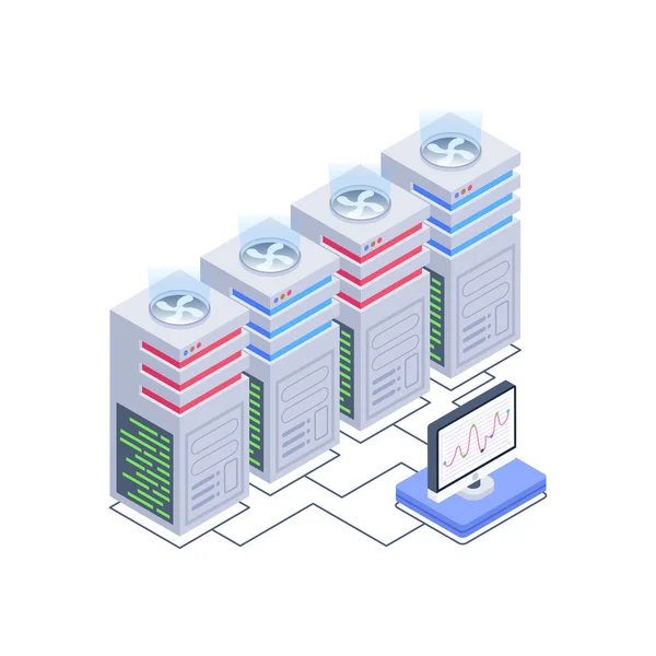 Illustrazione Vettoriale Isometrica Del Concetto Server Dati — Vettoriale Stock