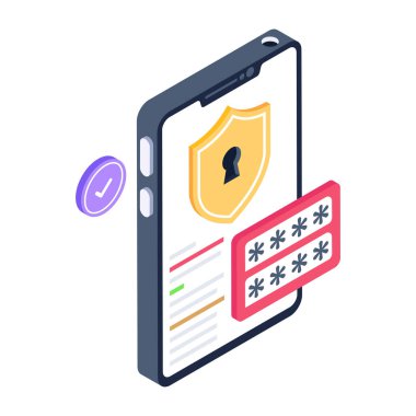 Akıllı telefon, ekranda kalkan var. vektör illüstrasyonu