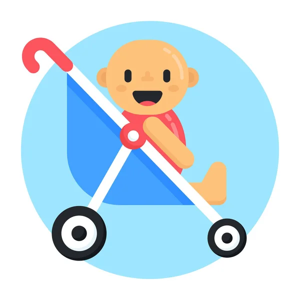 Baby Stroller Icon Cartoon Boy Sitting Vector Illustration White Background — Διανυσματικό Αρχείο