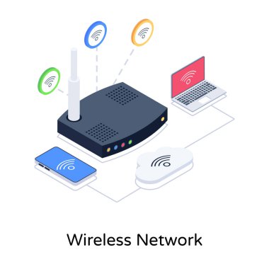 Modern teknoloji simgesinin izometrik çizimi