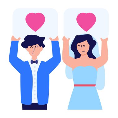 Kalp vektör çizimi tasarımı olan iki aşık.