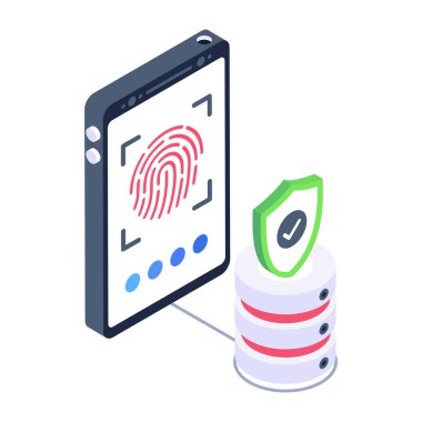 Kalkanlı akıllı telefon ve güvenlik sistemi çizimi olan cep telefonu