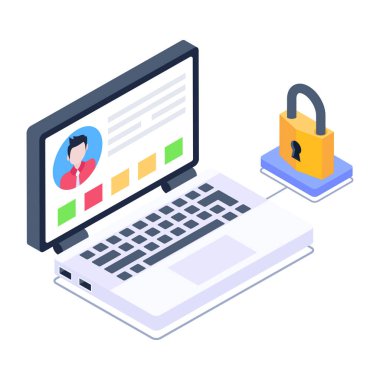 Güvenlik kalkanı ve bilgisayar vektör çizimine sahip dizüstü bilgisayar