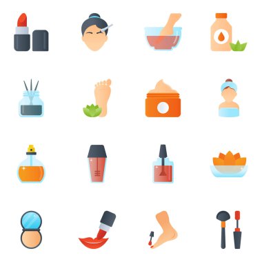 Spa salonu ikonları hazır. ağ için güzellik tedavi vektör sembolünün çizgi film çizimi