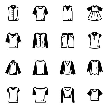 Tişört, kıyafet, şort, ceket, pantolon, beyaz arkaplanda siyah simgeler