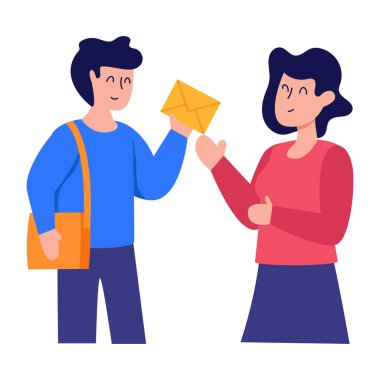 couple with envelope and gift boxes vector illustration design