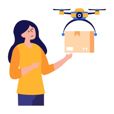 delivery service with a courier and a cardboard box. vector illustration