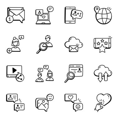 Sosyal medya çizgisi simgeleri ayarlandı. vektör illüstrasyonu