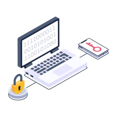 asma kilitli dizüstü bilgisayar ve bulut hesaplama vektörü çizimi