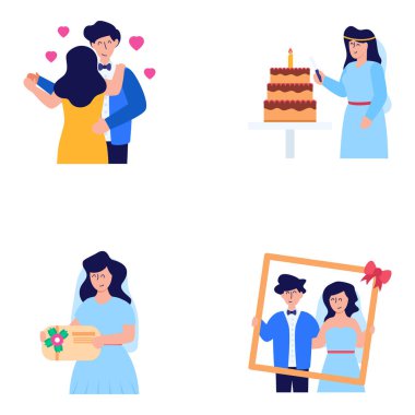 couple of marriage icons set. cartoon illustration of 9 wedding vector icon for web