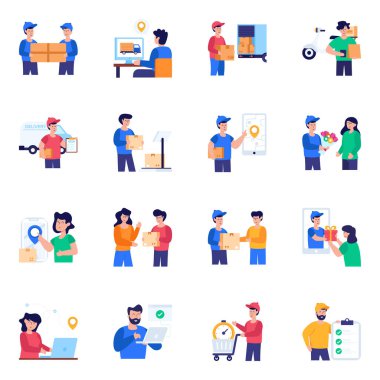 Farklı meslekler, iş, meslek, insan ve diğer unsurların vektör simgeleri.