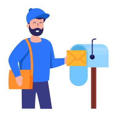 Zarflı ve posta kutusu vektör illüstrasyonlu adam