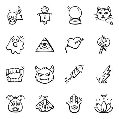 Cadılar Bayramı simgeleri ayarlandı. basit vektör simgeleri biçimi