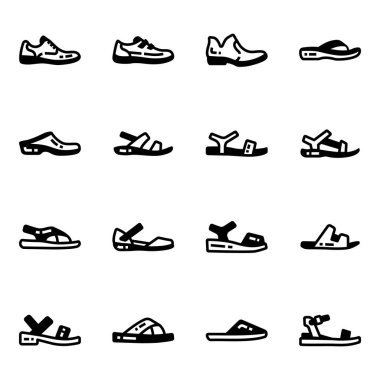 Ayakkabı simgeleri hazır. Web için spor ayakkabıları vektör simgelerinin özet çizimi