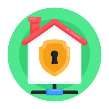 Ev güvenliği konsepti ikonu. Web tasarımı için ev anahtar vektör simgelerinin düz çizimi