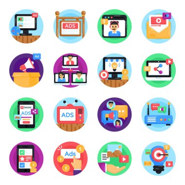 Düz tasarım seti seti. 9 vektör illüstrasyonu