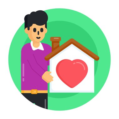 Evi ve kalp vektör çizimi olan adam