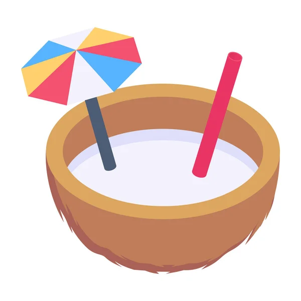 Coconut Cocktail Beach Umbrella Icon — Vetor de Stock