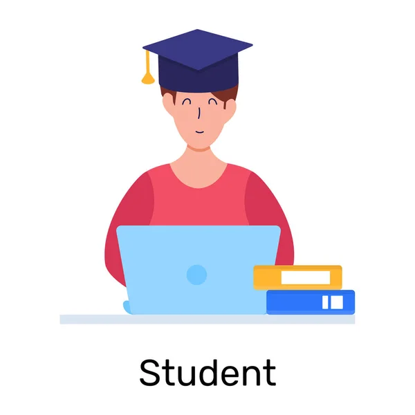 Studente Con Computer Portatile Laurea Cap Vettoriale Illustrazione — Vettoriale Stock