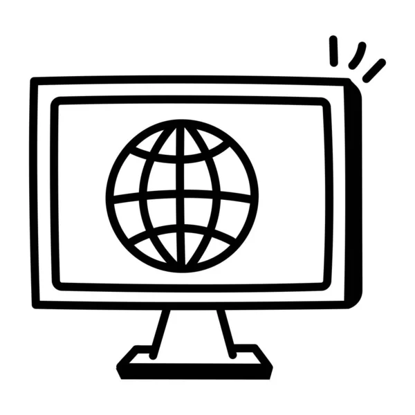 Monitor Computer Con Globo Schermo Disegno Illustrazione Vettoriale — Vettoriale Stock