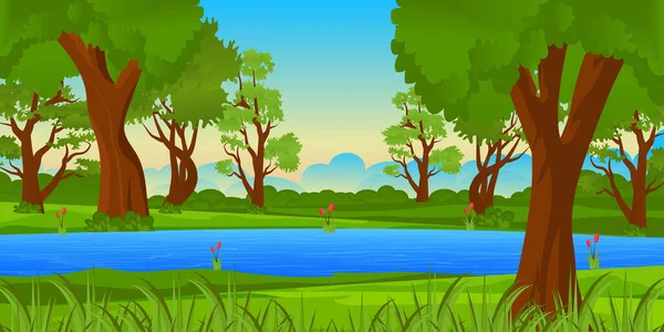 Illustration Einer Schönen Landschaft Mit Einem Fluss — Stockvektor