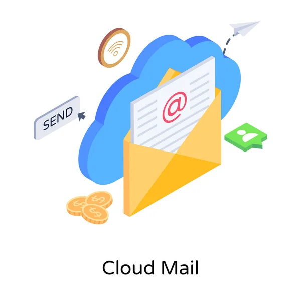 봉투와 클라우드 컴퓨팅 삽화가 이메일 메시지 — 스톡 벡터