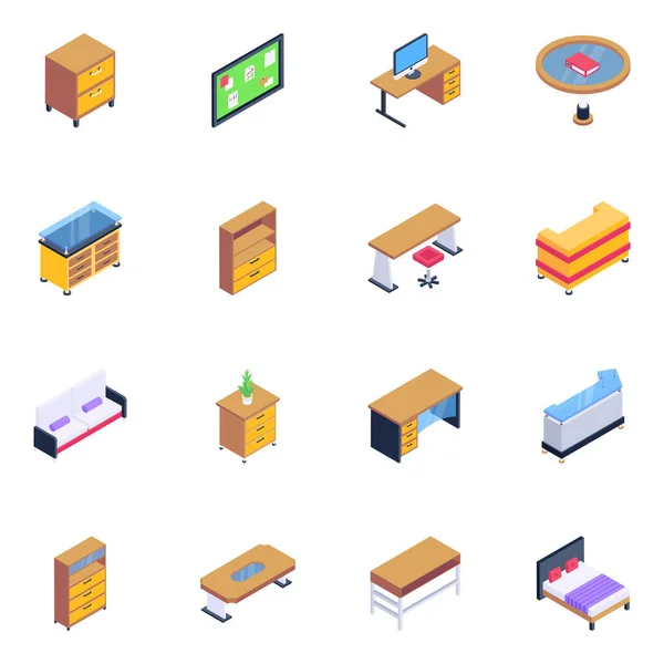 Set Books Shelves Icons Cartoon Design Furniture Collection Isometric Vector — Stock Vector