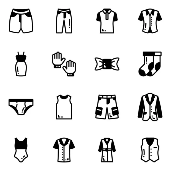 Set Kleding Pictogrammen Witte Achtergrond — Stockvector