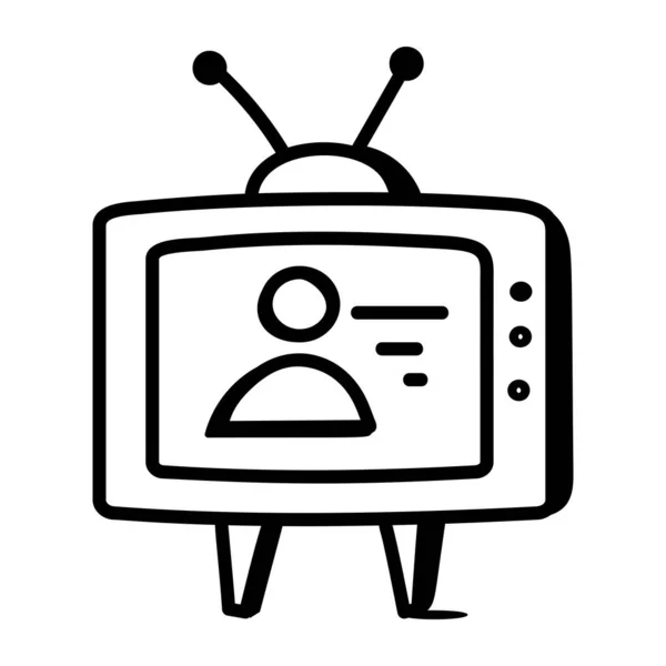 Línea Negra Icono Televisión Contorno Mano Con Símbolo Vector Televisión — Archivo Imágenes Vectoriales