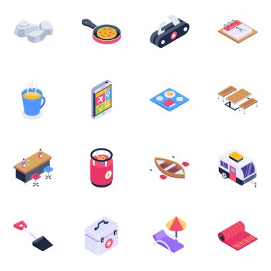 İzometrik ikonlar vektör illüstrasyonunun kümesi