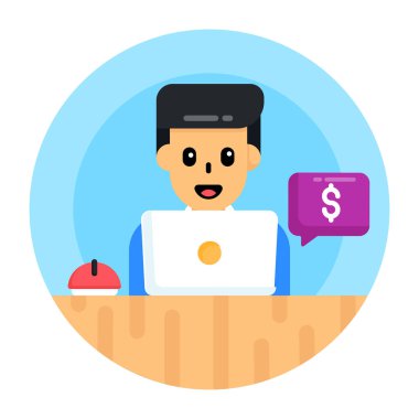 Dizüstü bilgisayar vektör illüstrasyonlu iş adamı