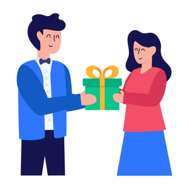 Hediye kutusu vektör illüstrasyon tasarımına sahip birkaç kişi