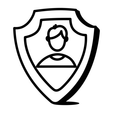 shield with protection icon. outline illustration of security vector symbol design